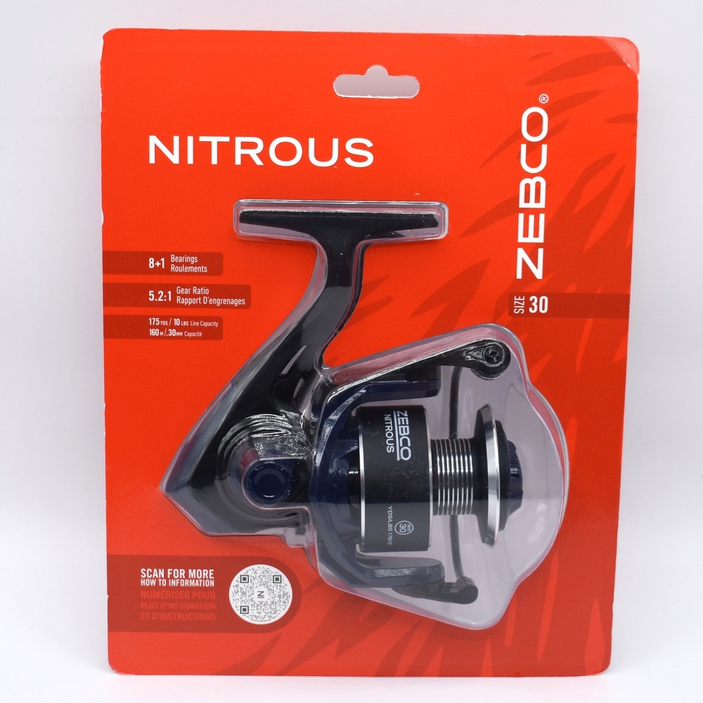 Zebco Nitrous‎ 30 Spinning Fishing Reel 5.2:1 8+1 Bearings Anti-Reverse Blue NEW